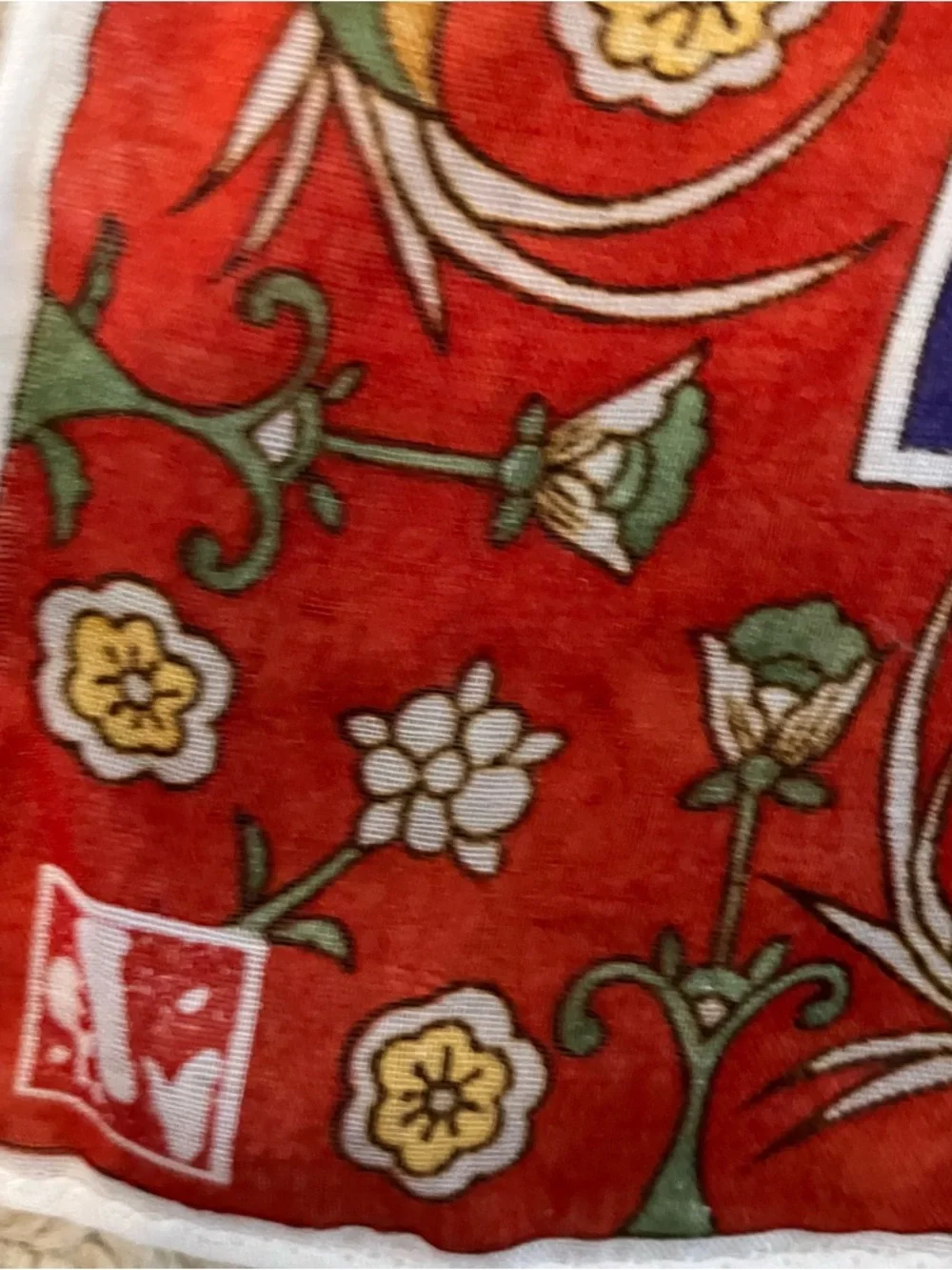 VTG Asian Indian Figures Square Scarf Red Birds Boho 18in x 18in
